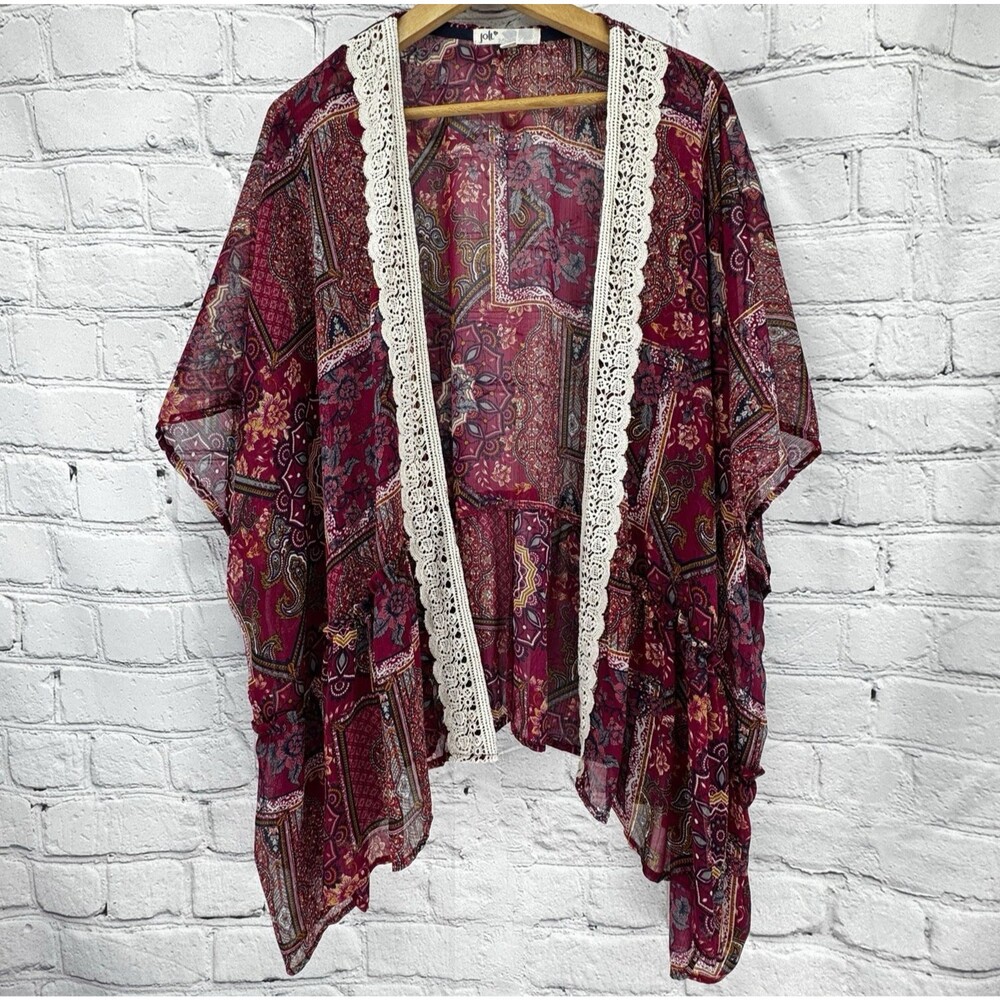 Jolt Kimono Women's 2X Plus Open Front Lightweight Cardigan Jacket Flowy Boho